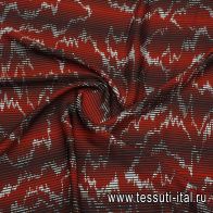 Плательная вискоза 170 г/м (н) белый рисунок на красно-коричневой полоске - итальянские ткани Тессутидея арт. 04-1717