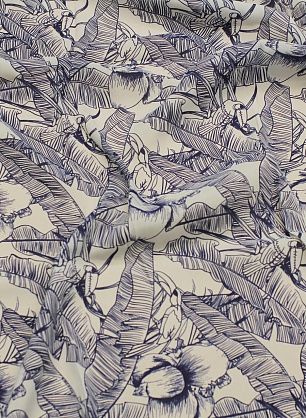 Маркизет (н) синий растительный рисунок и птицы на белом - в интернет-магазине тканей Тессутидея арт. 10-3436