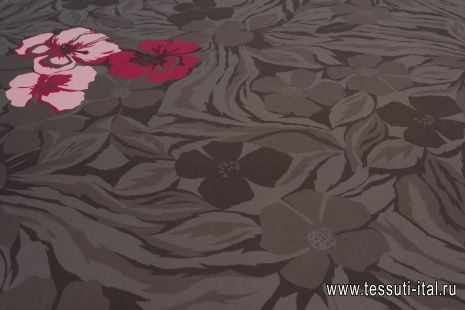 Шелк кади купон (1,25м) (н) крупные красно-розово-коричневые цветы - итальянские ткани Тессутидея арт. 10-2485