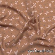 Крепдешин (н) стрекозы и одуванчики на светло-коричневом - итальянские ткани Тессутидея арт. 10-2955
