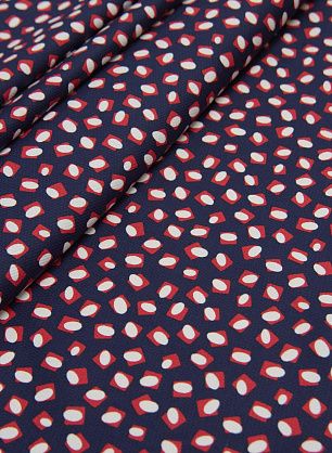 Хлопок стрейч фактурный (н) красно-белый геометрический орнамент на темно-синем - в интернет-магазине тканей Тессутидея арт. 01-5844