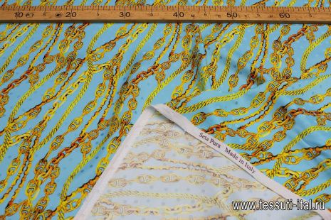 Шелк дама (н) золотые цепи и горох на бирюзовом - итальянские ткани Тессутидея арт. 10-3396
