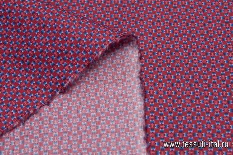 Сорочечная (н) сине-коричневый принт на темно-красном - итальянские ткани Тессутидея арт. 01-6246