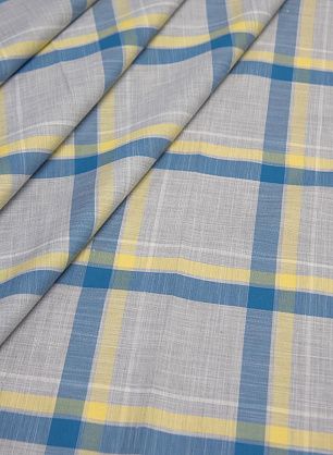 Хлопок (н) сине-желтая крупная клетка на сером меланже - в интернет-магазине тканей Тессутидея арт. 01-6025