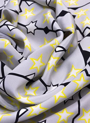 Шелк матовый (н) черно-бело-желтые звезды на сером - в интернет-магазине тканей Тессутидея арт. 02-8860