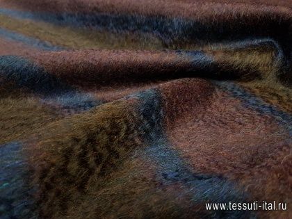 Пальтовая мохер купон (1,4м) (н) сине-коричневая полоса на баклажановом - итальянские ткани Тессутидея арт. 09-1557