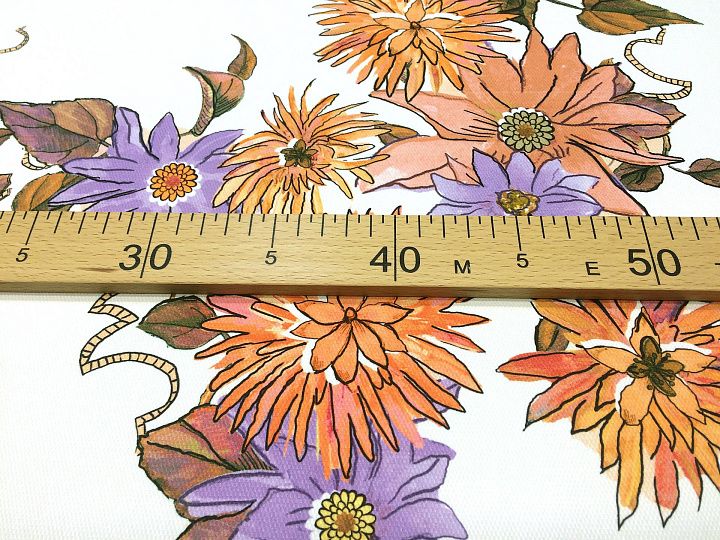 Хлопок пике стрейч купон (0,95м) (н) цветочный орнамент на белом - итальянские ткани Тессутидея арт. 04-1085