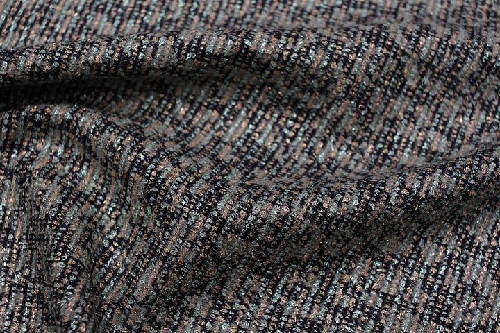 Трикотаж букле с люрексом 365 г/м (н) мятно-персиковый орнамент на синем - итальянские ткани Тессутидея арт. 13-1609