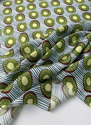 Плательная вискоза (н) киви на бело-бирюзовой полоске - в интернет-магазине тканей Тессутидея арт. 04-1815