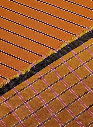 Хлопок+лен костюмный дабл (н) терракотово-бордовая полоска/клетка - в интернет-магазине тканей Тессутидея арт. 01-7872