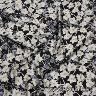 Шелк атлас стрейч (н) белый цветочный рисунок на черном - итальянские ткани Тессутидея арт. 10-3695