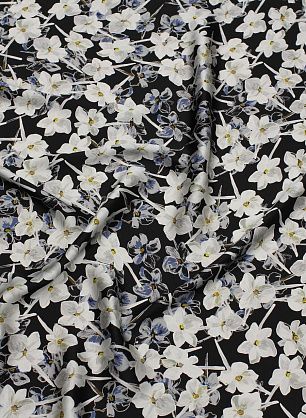 Шелк атлас стрейч (н) белый цветочный рисунок на черном - в интернет-магазине тканей Тессутидея арт. 10-3695