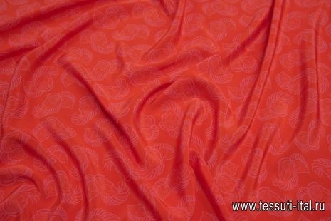 Крепдешин (н) розовый растительный рисунок на оранжевом в стиле STELLA MCCARTNEY - итальянские ткани Тессутидея арт. 10-2189