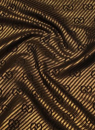 Жаккард с люрексом (н) логотип на коричнево-золотой полоске - в интернет-магазине тканей Тессутидея арт. 03-7340