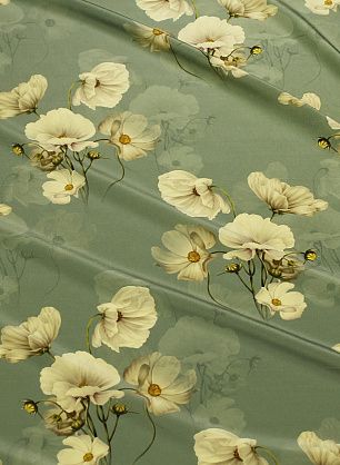 Крепдешин (н) цветочный рисунок на серо-зеленом - в интернет-магазине тканей Тессутидея арт. 10-4677