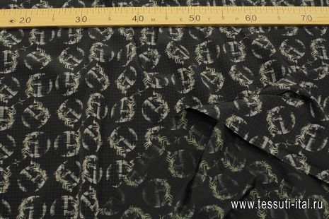 Плащевая с водоотталкивающим покрытием (н) тигры и логотип на черной клетке - итальянские ткани Тессутидея арт. 11-0456