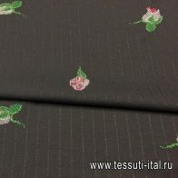 Костюмная вышивка (о) розочки на темно-серой полоске - итальянские ткани Тессутидея арт. 05-2744