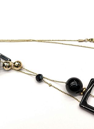 Подвеска металл золото на цепочке с черными элементами 40см - в интернет-магазине тканей Тессутидея арт. F-6175