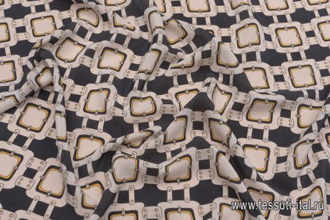 Крепдешин (н) черно-молочная стилизованная клетка - итальянские ткани Тессутидея арт. 10-2960