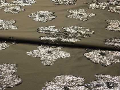 Тафта с люрексом (н) цветочный орнамент на светло-коричневом - итальянские ткани Тессутидея арт. 03-4856