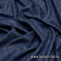 Костюмная (н) серо-синий принт на темно-синем - итальянские ткани Тессутидея арт. 05-3409