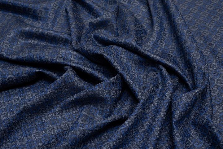 Костюмная (н) серо-синий принт на темно-синем - итальянские ткани Тессутидея арт. 05-3409