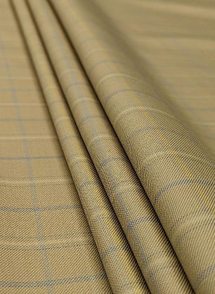 Костюмная стрейч (н) бежево-голубая клетка - в интернет-магазине тканей Тессутидея арт. 05-4337