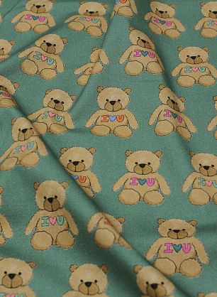 Хлопок стрейч (н) мишки на зеленом - в интернет-магазине тканей Тессутидея арт. 01-7189
