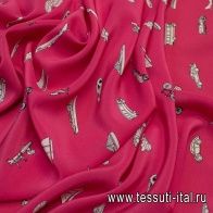 Крепдешин (н) кораблики и машинки на темно-розовом в стиле Ralph Lauren - итальянские ткани Тессутидея арт. 10-0558