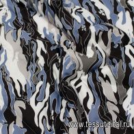 Плащевая стежка с водоотталкивающим покрытием (о) черно-бело-голубой рисунок - итальянские ткани Тессутидея арт. 11-0485