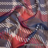 Шифон (н) сине-красно-белая стилизованная клетка - итальянские ткани Тессутидея арт. 10-2640