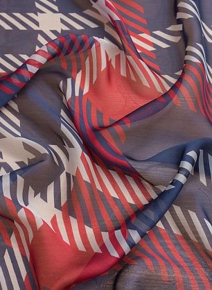 Шифон (н) сине-красно-белая стилизованная клетка - в интернет-магазине тканей Тессутидея арт. 10-2640