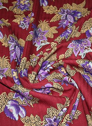 Плательная (н) желто-сиреневый цветочный орнамент на бордовом - в интернет-магазине тканей Тессутидея арт. 17-0673