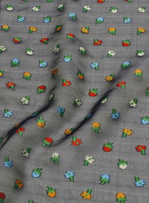 Органза филькупе (н) мелкий цветочный рисунок на темно-синем - в интернет-магазине тканей Тессутидея арт. 10-3620