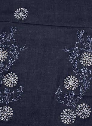 Джинса с вышивкой купон (2,85м) (н) темно-синяя - в интернет-магазине тканей Тессутидея арт. 01-7391