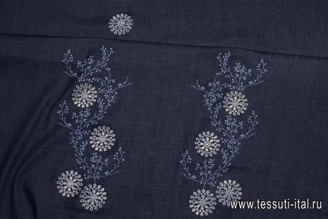 Джинса с вышивкой купон (2,85м) (н) темно-синяя - итальянские ткани Тессутидея арт. 01-7391