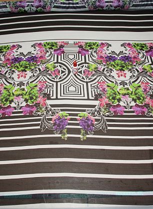 Шифон стрейч купон (0,95м) (н)  цветы и абстракция на айвори  - в интернет-магазине тканей Тессутидея арт. 02-4713