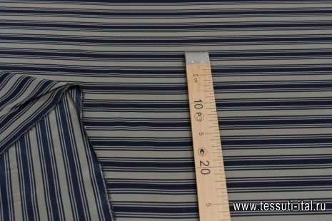 Крепдешин (н) темно-синяя полоска на светлом хаки - итальянские ткани Тессутидея арт. 10-2458