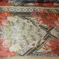 Органза купон (0,72м) (н) крупный цветочный орнамент на белом - итальянские ткани Тессутидея арт. 02-5525