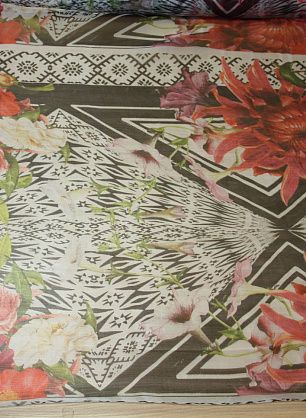 Органза купон (0,72м) (н) крупный цветочный орнамент на белом - в интернет-магазине тканей Тессутидея арт. 02-5525