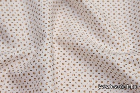 Сорочечная (н) мелкий коричневый геометрический принт на белом  - итальянские ткани Тессутидея арт. 01-5945