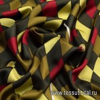 Шелк твил купон (0,7м) (н) красно-желто-зеленый геометрический орнамент - итальянские ткани Тессутидея арт. 10-0706