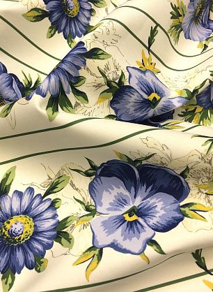 Плательная (н) сине-зеленый цветочный орнамент на айвори - в интернет-магазине тканей Тессутидея арт. 01-4368