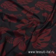 Хлопок купон(1,45м) (н) бордовый цветочный рисунок на черном в стиле Prada - итальянские ткани Тессутидея арт. 01-6685