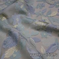 Плательная филькупе с люрексом (н) мятно-голубой растительный принт - итальянские ткани Тессутидея арт. 03-6832