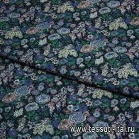 Плательная стрейч (н)  цветочный орнамент на темно-синем ш-90см - итальянские ткани Тессутидея арт. 01-3198