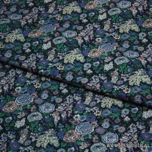 Плательная стрейч (н)  цветочный орнамент на темно-синем ш-90см - итальянские ткани Тессутидея арт. 01-3198