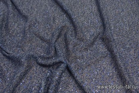 Трикотаж вязаный с люрексом (н) сине-белый меланж с синими пайетками - итальянские ткани Тессутидея арт. 13-1520