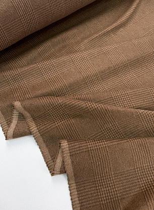 Пальтовая ангора дабл (н) бежево-коричневая стилизованная клетка - в интернет-магазине тканей Тессутидея арт. 09-2222