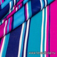 Сорочечная полоска (н) сине-бело-розово-бирюзовая - итальянские ткани Тессутидея арт. 01-4924